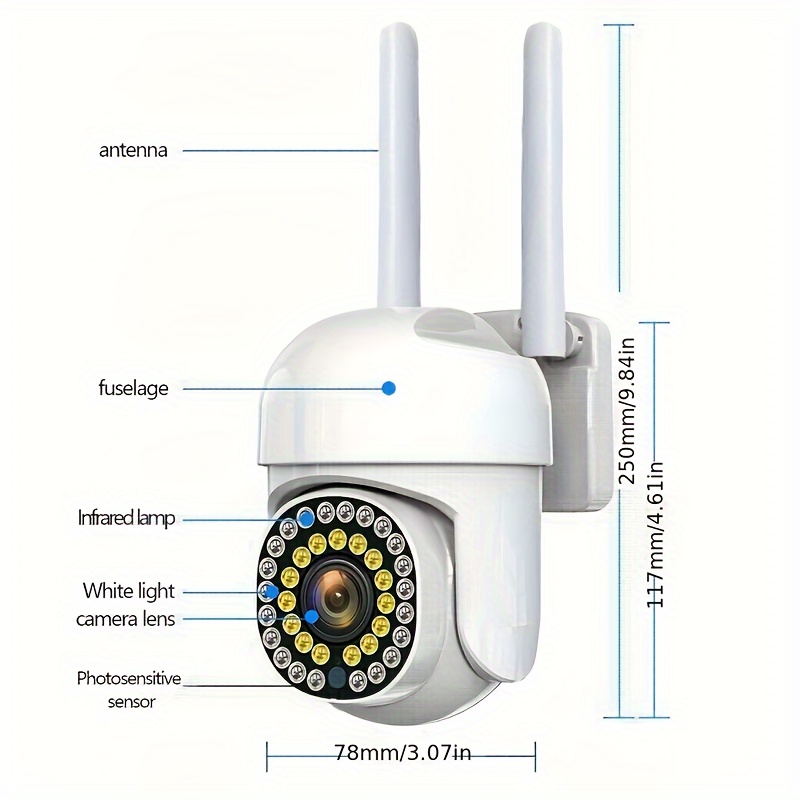 Outdoor Wifi Sicherheitskamera Wasserdicht PTZ Auto Tracking Audio CCTV Überwachung  360 IP Kamera, Tag & Nacht Vollfarbe, AI Humanoid Bewegungserkennung,  Zwei-Wege-Sprachinterkom, 360 Grad Panoramablick, 2,4 GHz Sicherheitskamera  Smart Home