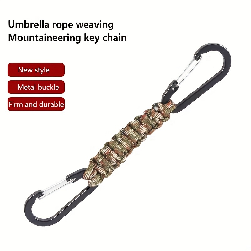 1pc Durable Paracord Braided Keychain with Metal Buckles, Key Hanging Carabiner, Outdoor Camping Hiking Travel Accessories,Temu