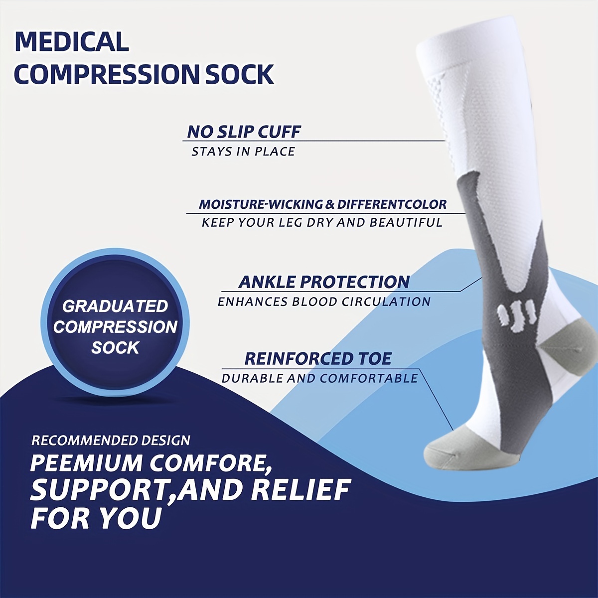 3 Pairs Copper Compression Socks 20-30 mmHg Moisture Wicking