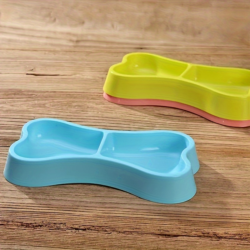 1pc Plastic Bone-shaped Dog Bowl, Double Bowls Design For Water And Food