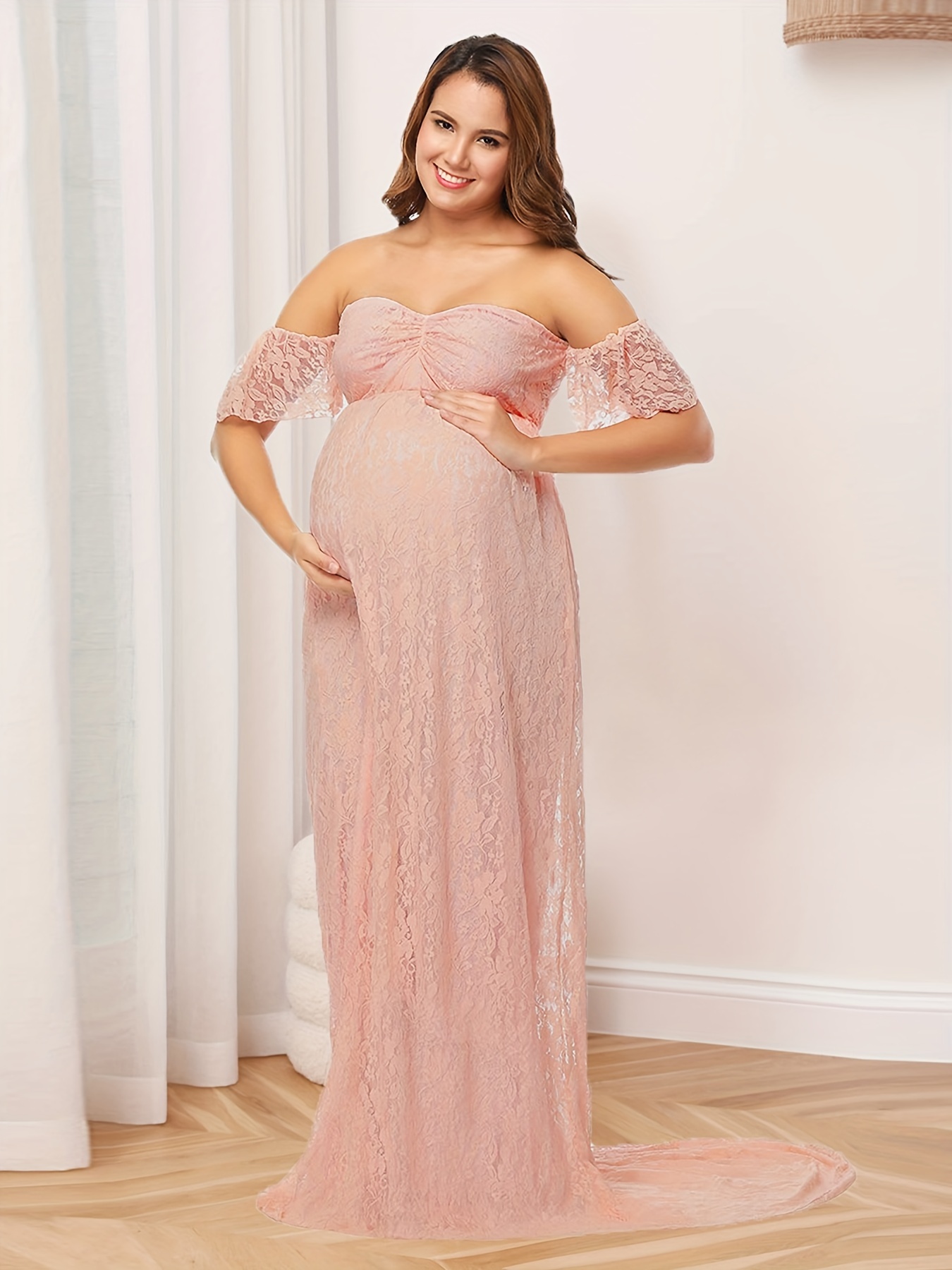 womens maternity solid off shoulder maxi dress for party wedding formal prom pregnant womens clothing coquette style