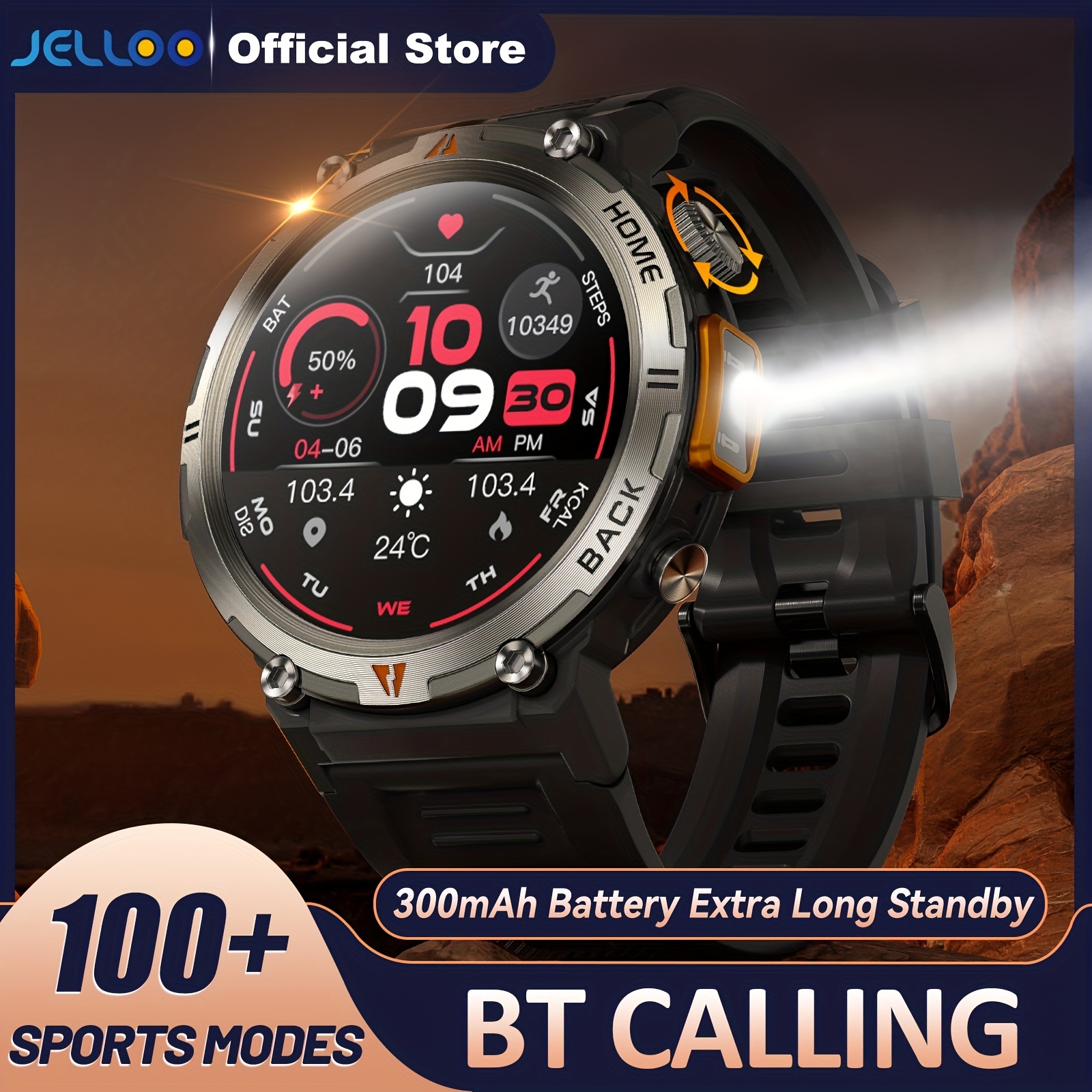 Jelloo Military Smart Watch 4 65cmhd Waterproof Smart Watches For Men With Bt Call Answer Dial