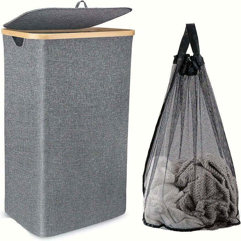 Cesta de lavandería plegable con forro extraíble y lavable con marco de  alambre de metal color gris Songmics