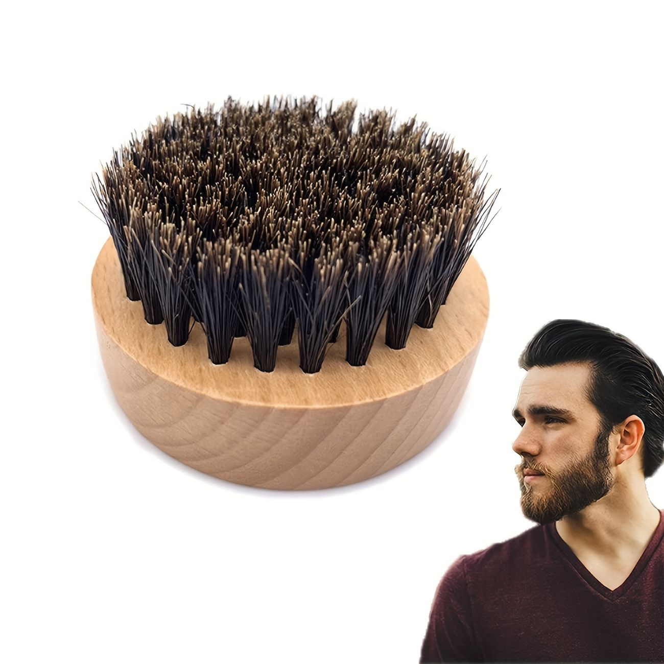 Beard Brush For Men Boar Bristle Black Walnut Wood Beard Comb Brush Small  And Round For Men To Tame And Soften Your Facial Hair | Shop The Latest  Trends | Temu