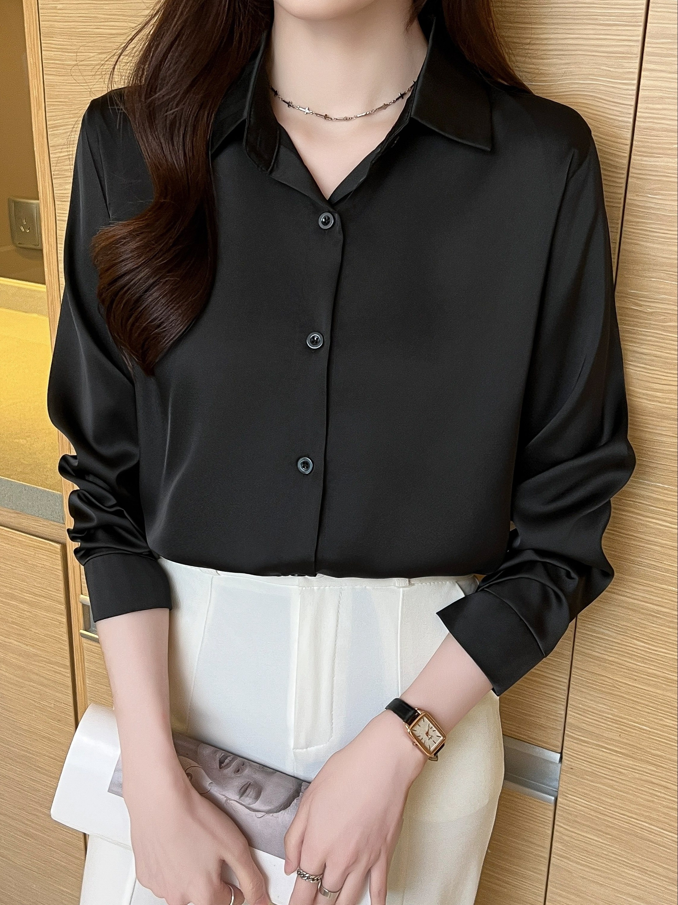 Solid Button Front Shirt - Temu Canada