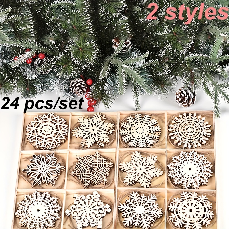4 PCS Christmas Wood Snowflake Decorations Wooden Snowflakes Standing Block