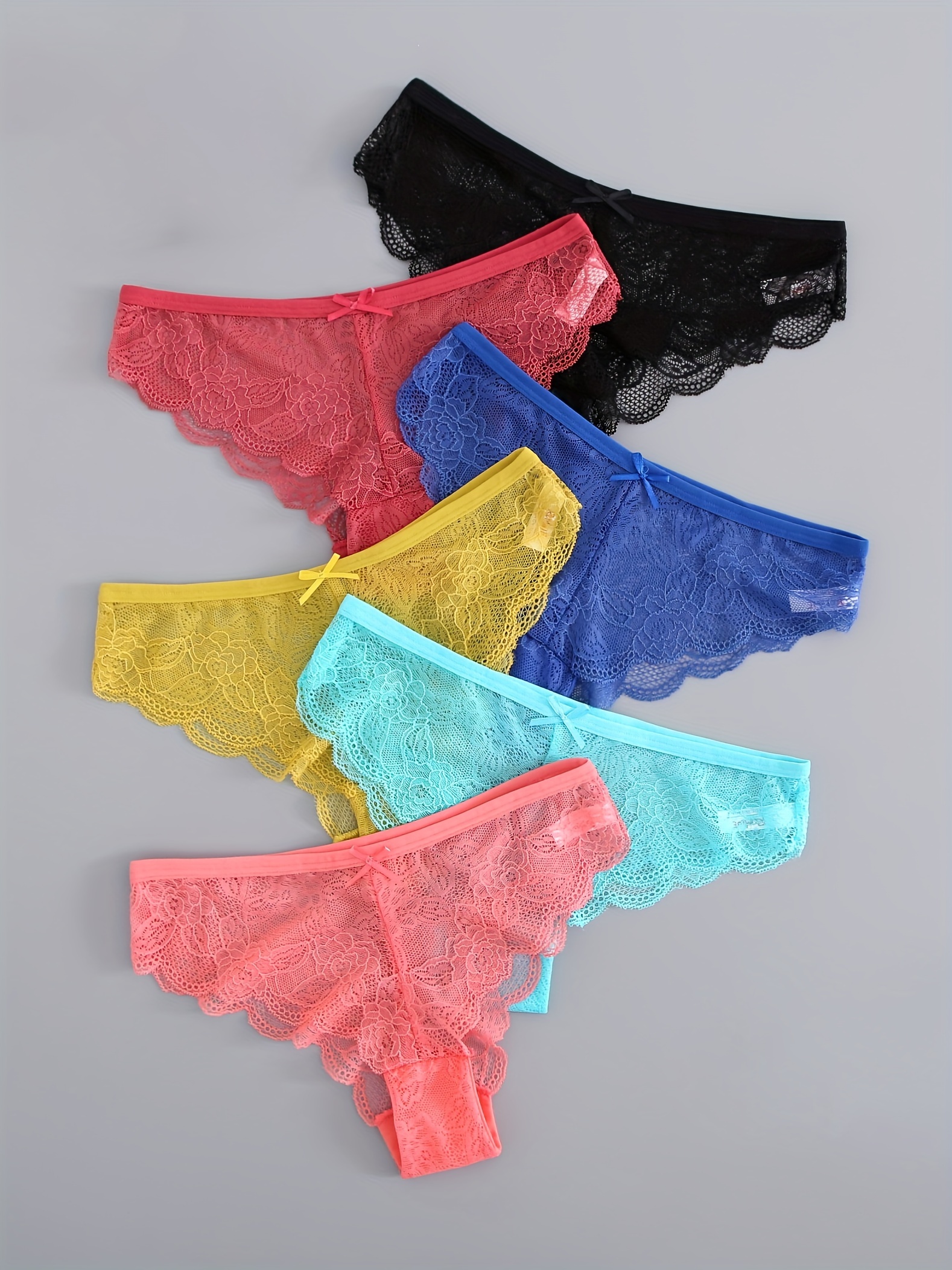 Bow Contrast Lace Bikini Panties Comfy Colorblock Elastic - Temu