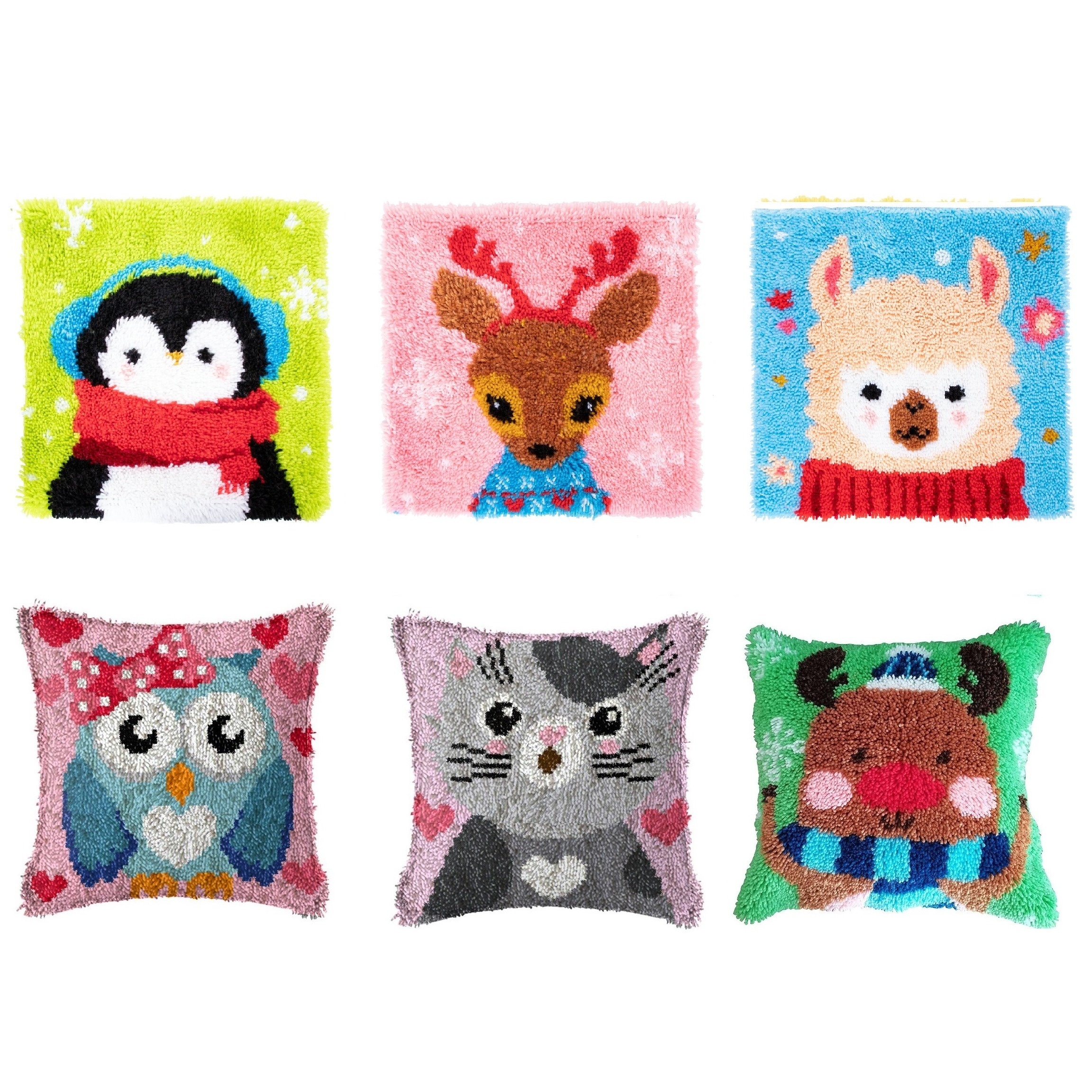 Latch Hook Kits for Kids with Printed Bear Canvas DIY Throw Pillow