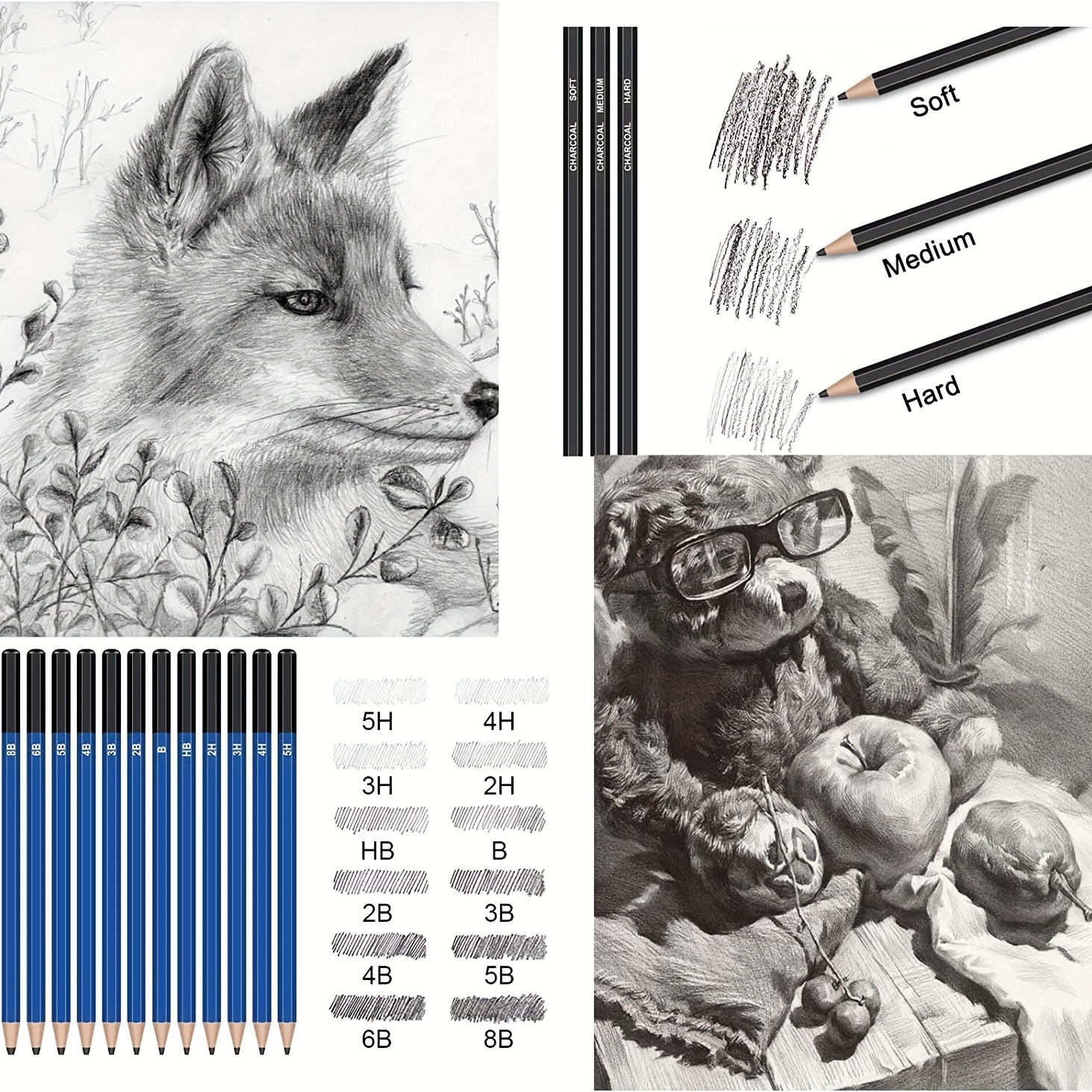 Kalour Sketch Drawing Pencils Kit With Sketchbook include - Temu