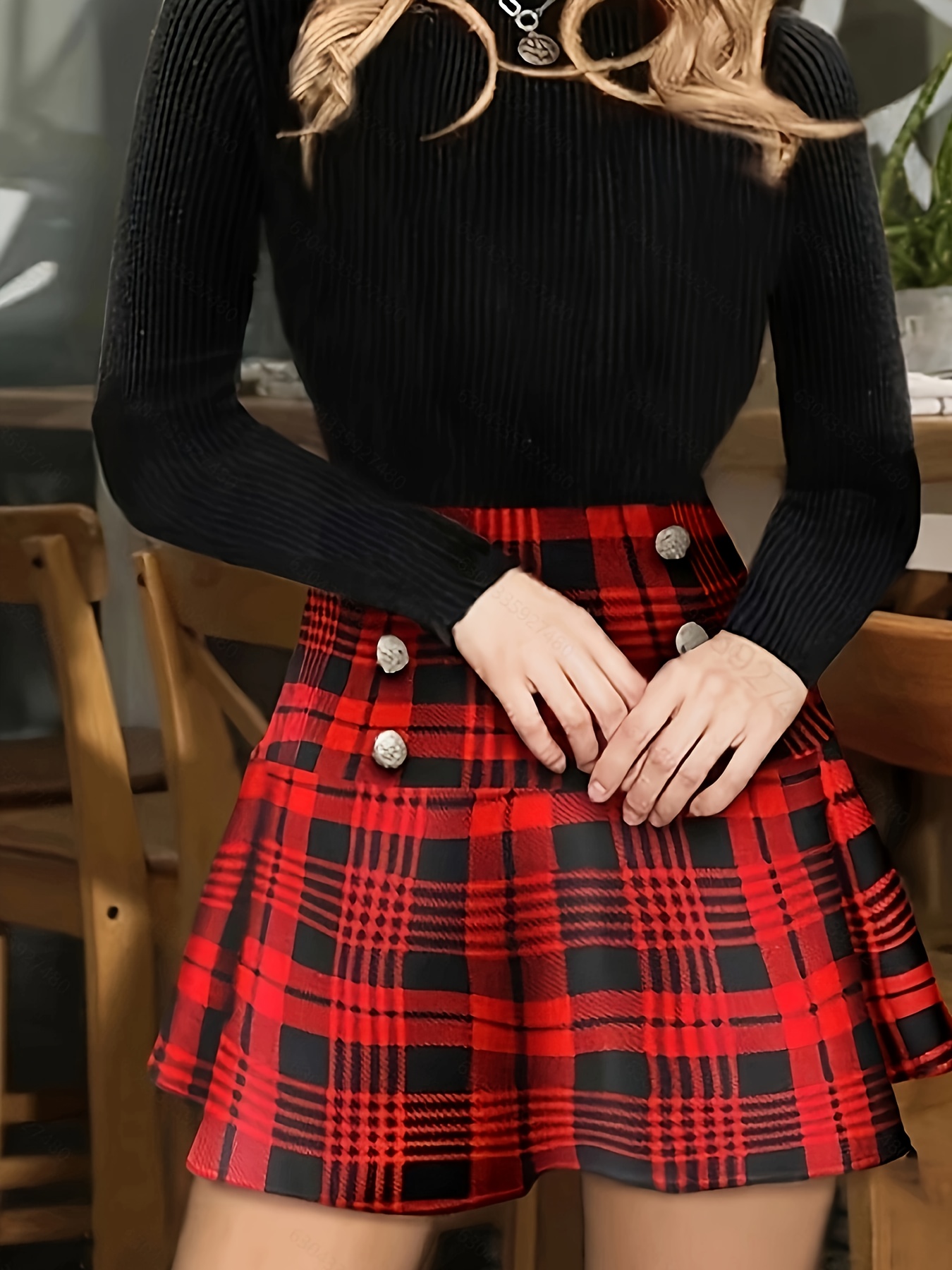 Plaid Print Flared Skirt Elegant High Waist Mini Skirt - Temu