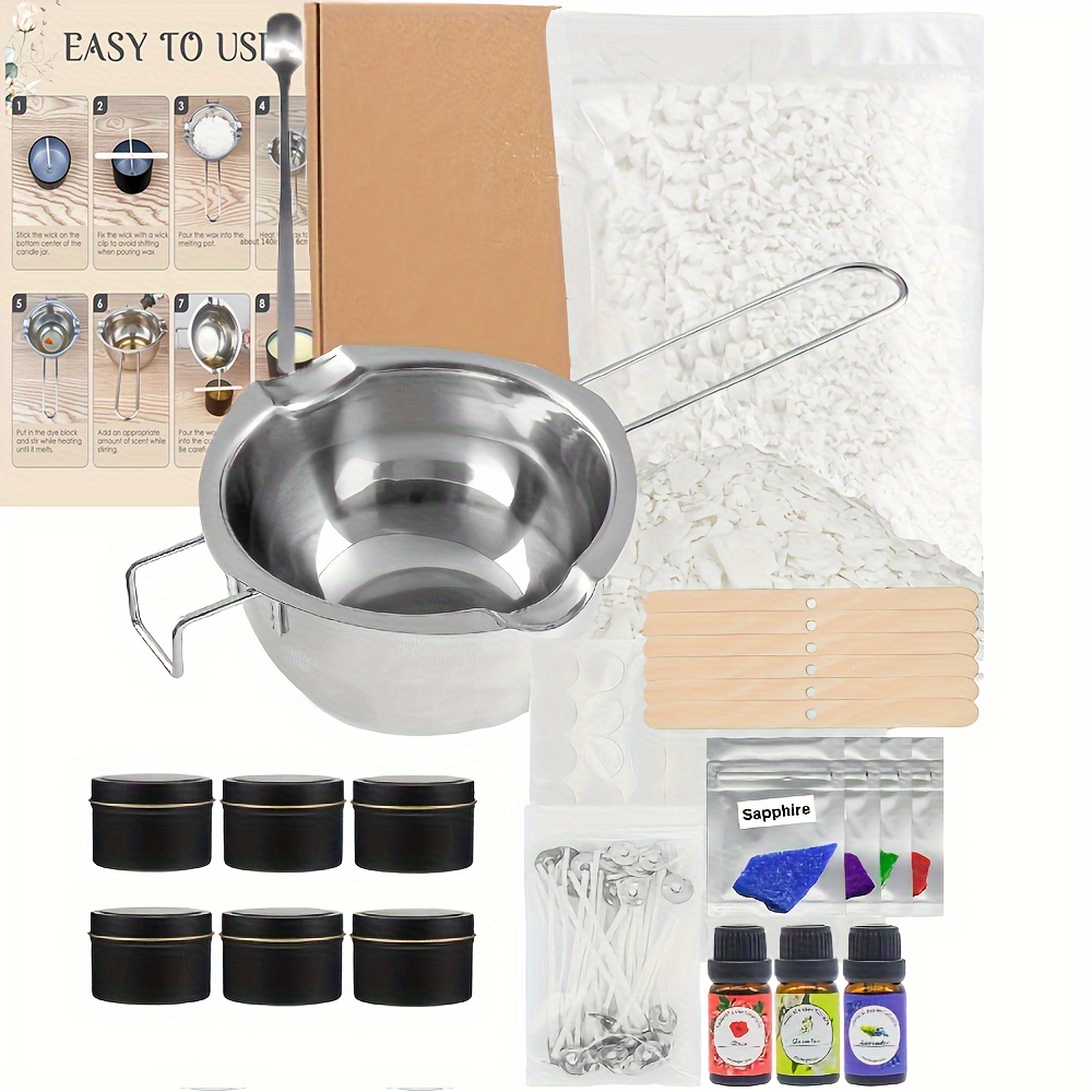 Kit Completo Per Realizzare Candele Con Piastra Riscaldante Elettronica,  Cera Dapi, Olio Profumato, Barattoli Per Candele, Crogiolo In Acciaio,  Termometro, Blocco Di Colore, Cucchiaio In Acciaio, Stoppini In Cotone,  Adesivi Per Stoppini