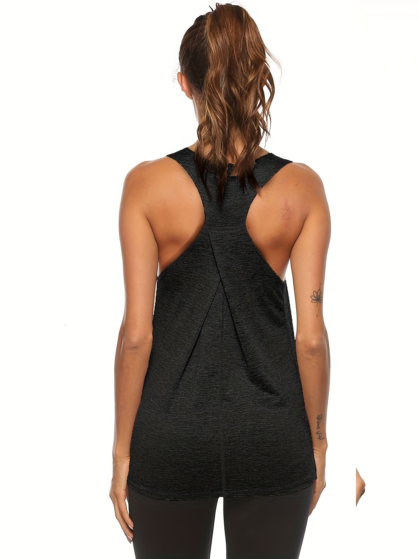 Plain Black Racerback Tank Top Round Neck Stretchy - Temu