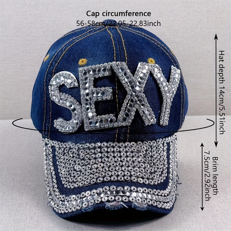 SEXY Denim Rhinestone Bling Adjustable Hats