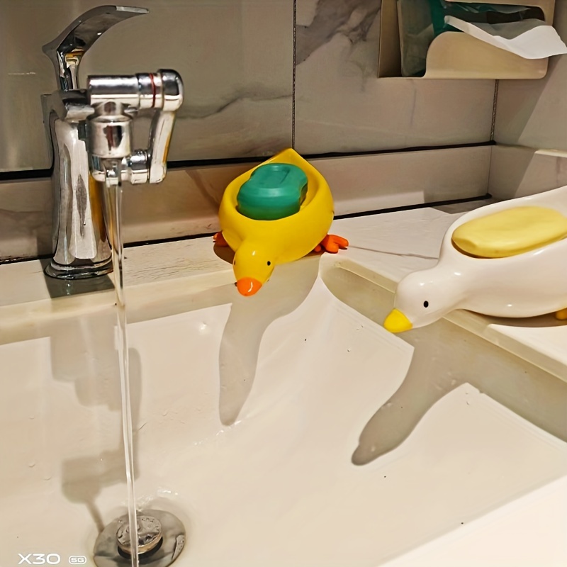 Cute Duck Soap Dish - Cartoon Plastic Drain Soap Box For Bathroom