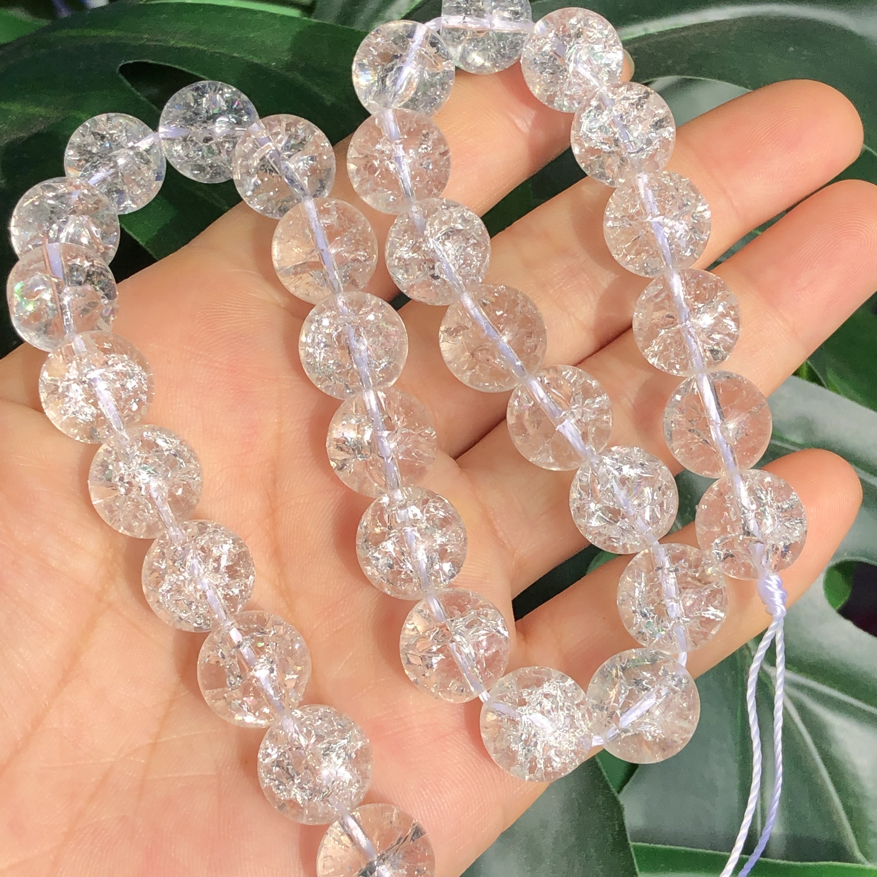 6/8/10mm Natural Clear White Quartz Beads Round Cracked Crystal Loose  Spacer Stone Beads Fashion For Jewelry Making DIY Bracelet Necklace  Handmade Cra