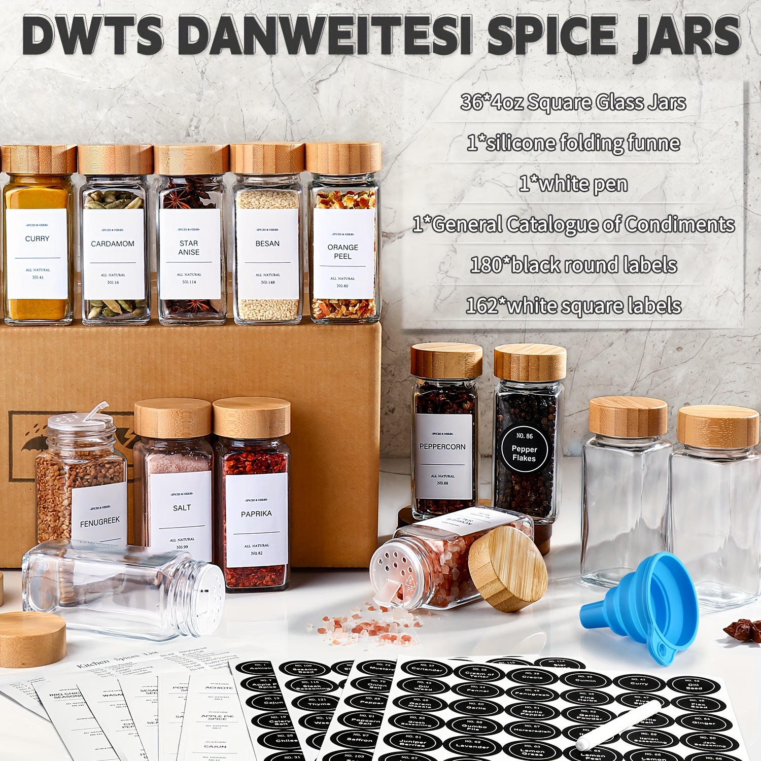 24 Pcs Spice Jars with Bamboo Lids - 4 Oz round Glass Spice Jars
