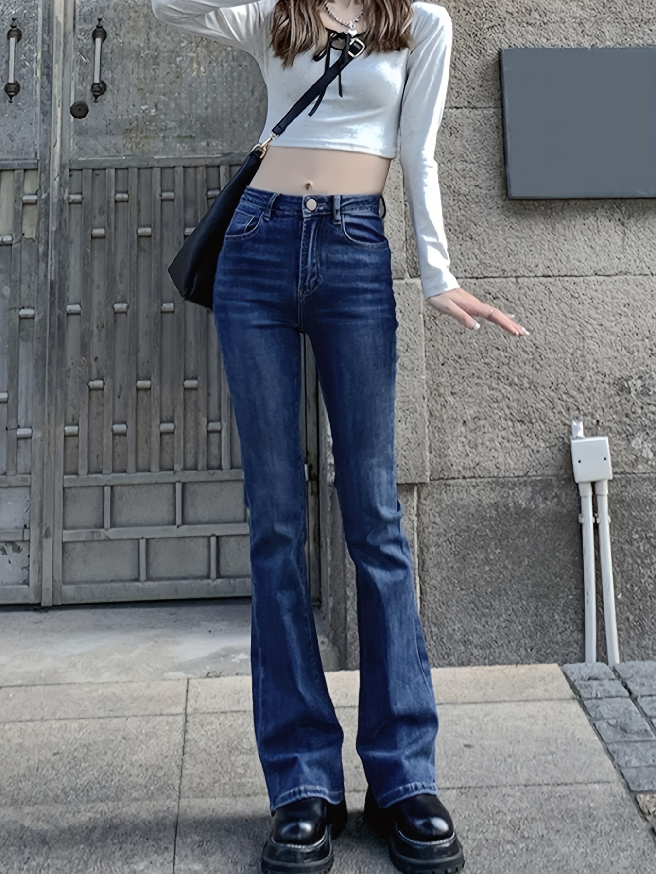 Bell Bottom Denim Jeans Low waisted Slim Fitted Stretchy - Temu Spain