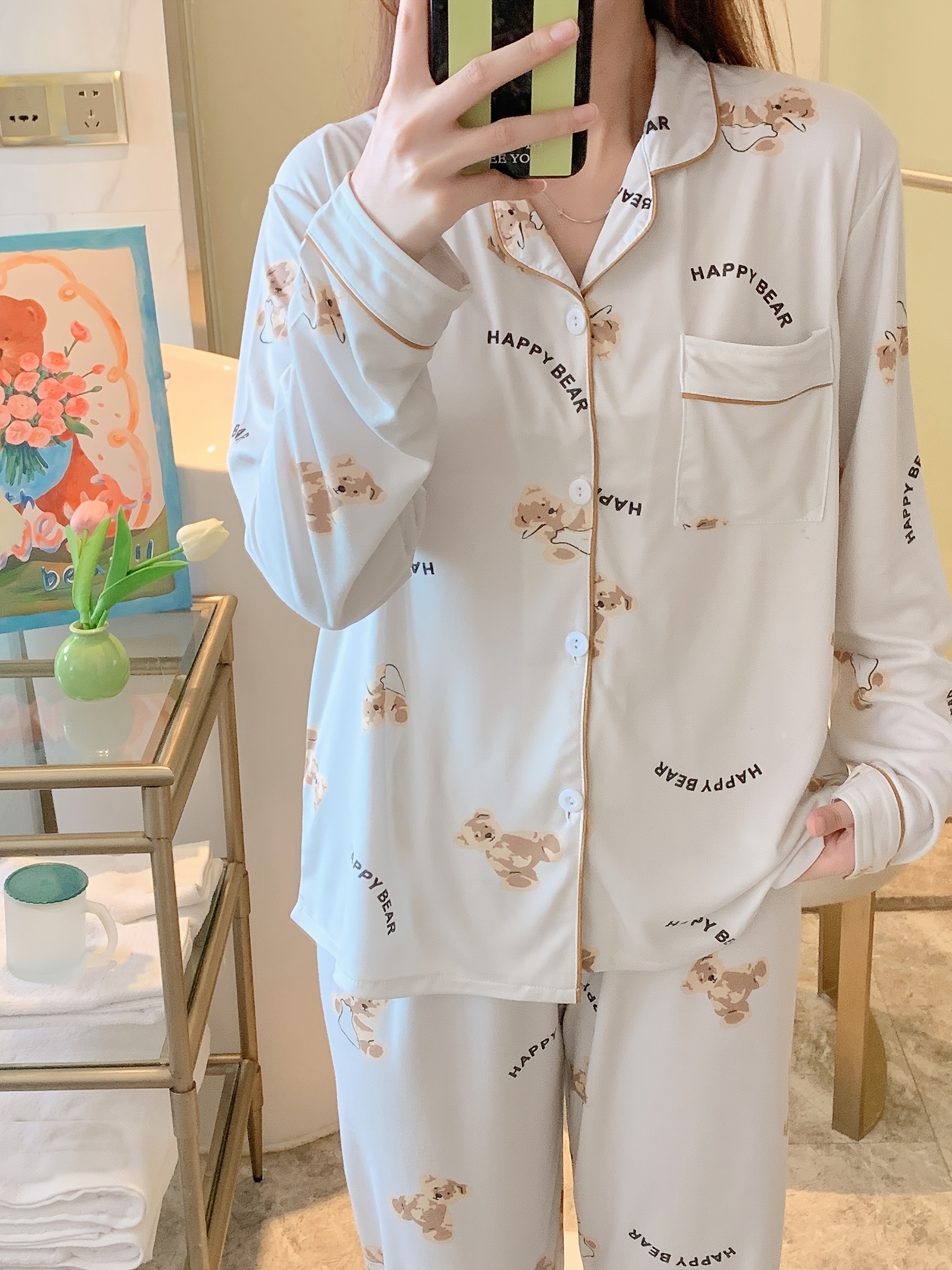 Cute Brown Puppy Print Pajama Top and Shorts Set