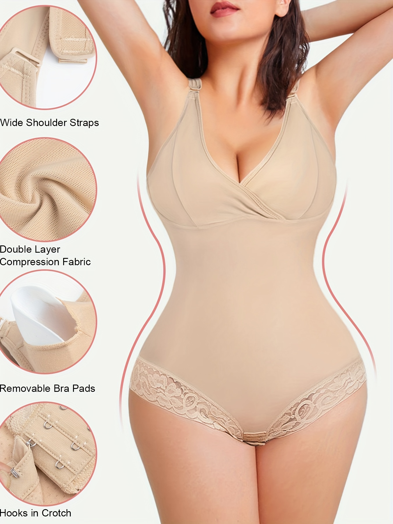 Contrast Lace Shaping Bodysuit Deep V Tummy Control Slim Fit - Temu