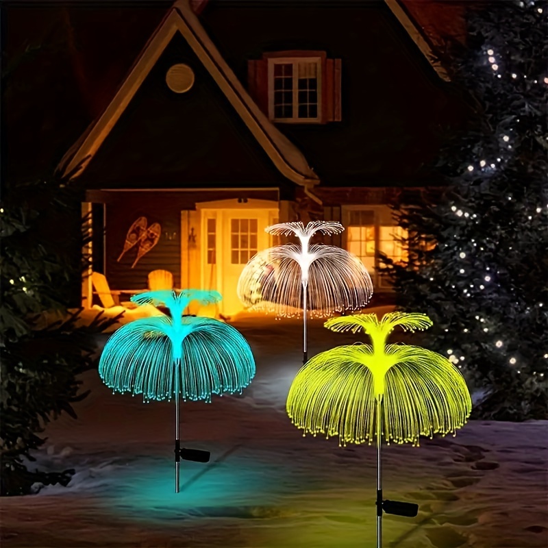 2pcs outdoor led waterproof solar jellyfish fiber optic light for garden lawn and courtyard christmas halloween decorations details 6