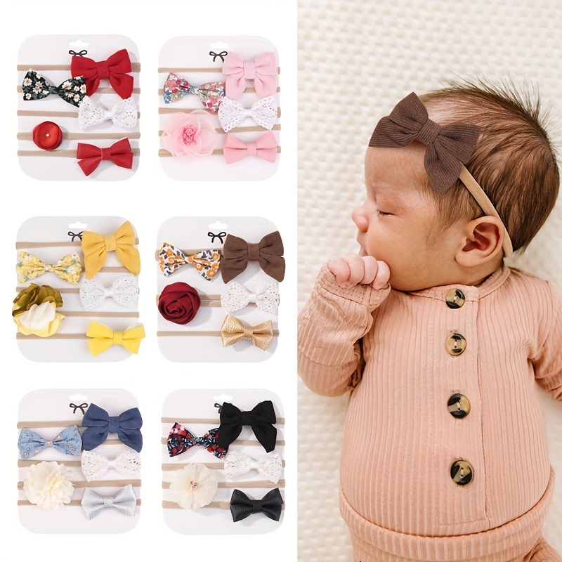 2 piezas de encaje bebé niña diadema conjunto de calcetines de flor arcos  corona recién nacido diademas bebé accesorios para el cabello