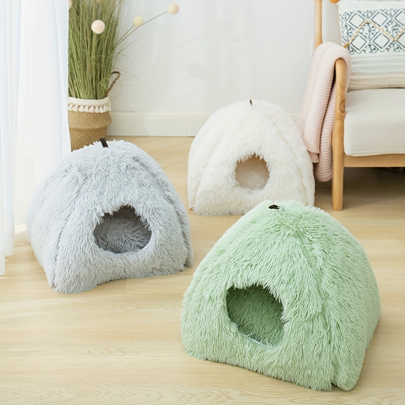 Heated Cat Bed Cave for Indoor Cats - Self Warming Fluffy Donut Pet Bed