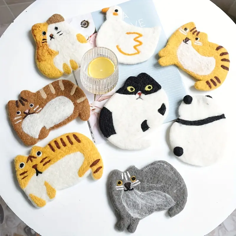 Cute Cat Coasters Hot selling Wool Felt Tableware Home - Temu