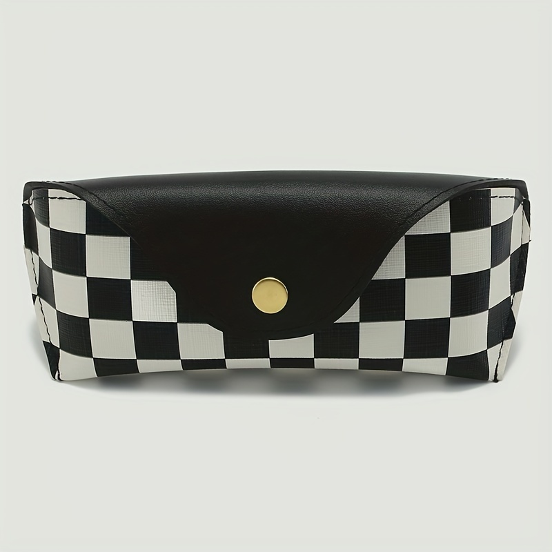 

Checkered Print Glasses Bag, Snap Button Pu Leather Glasses Case, Portable Eyewear Container