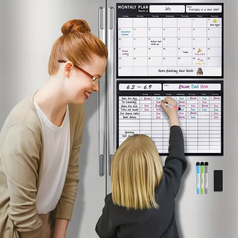 magnetic dry erase calendar for fridge and chore chart for fridge 2 whiteboards 17x12 refrigerator monthly planner wall chores chart for teenager adults 4 markers and 1 large eraser gift box packing details 2
