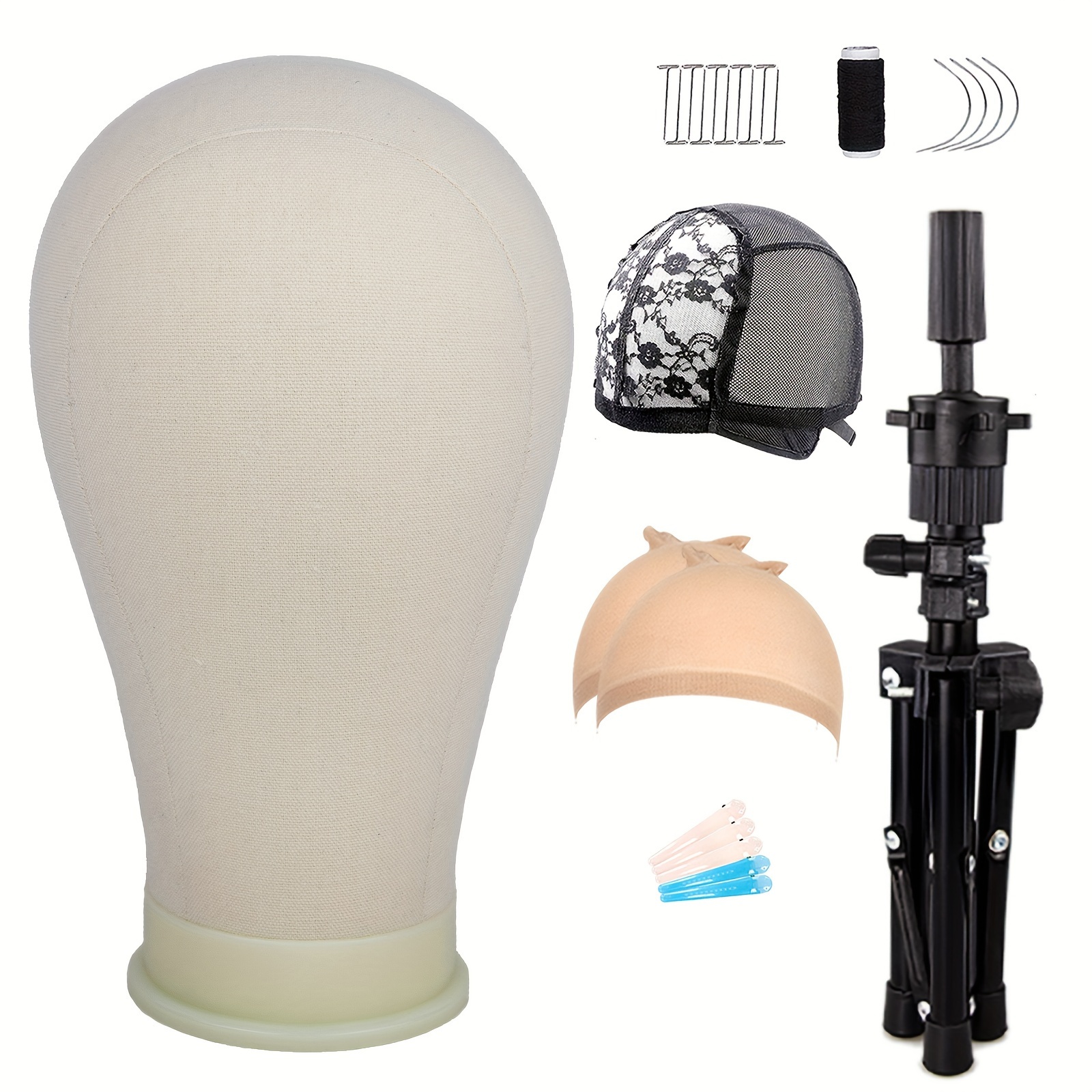 23 Inch Wig Head, Wig Stand Tripod with Head, Canvas Block Head Mannequin  Head S