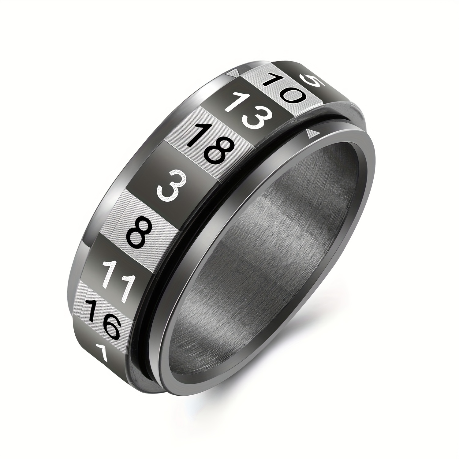 D20 Random Number Stainless Steel Dice Spinner Ring for Anxiety