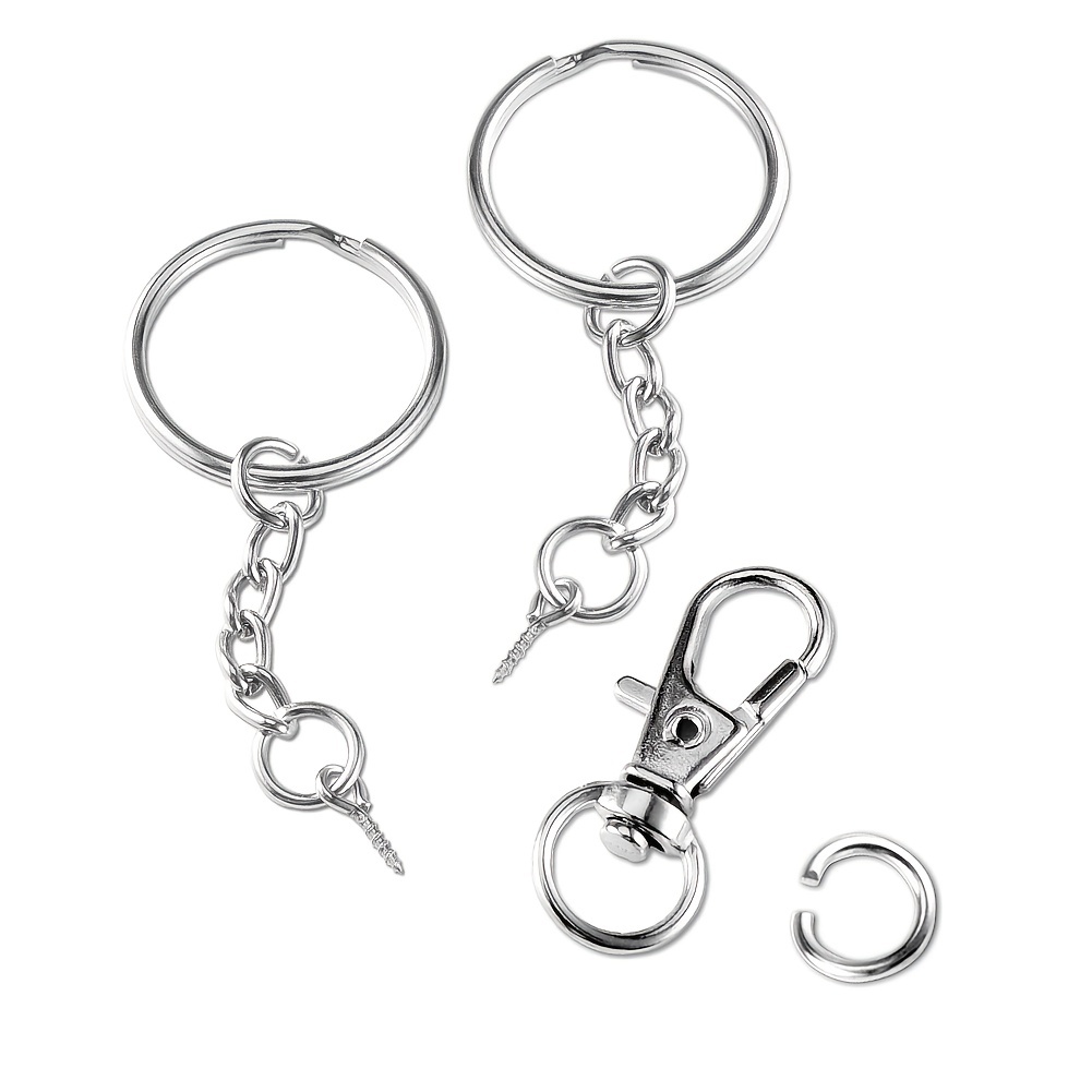 Metal Silvery Keychain Rings With Chain And Screw Eye - Temu