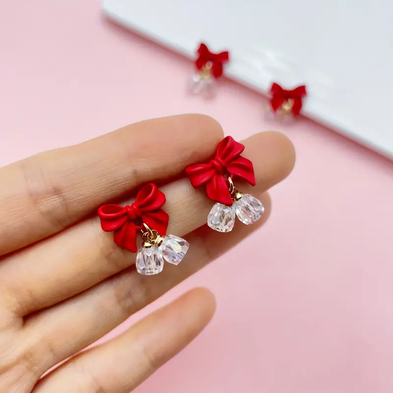 6pcs Christmas New Year Bell Bowknot Charms for Nails, Red Bow Charms for Jewelry, Jewels Making, Alloy Charms for Earring Bracelets Necklace