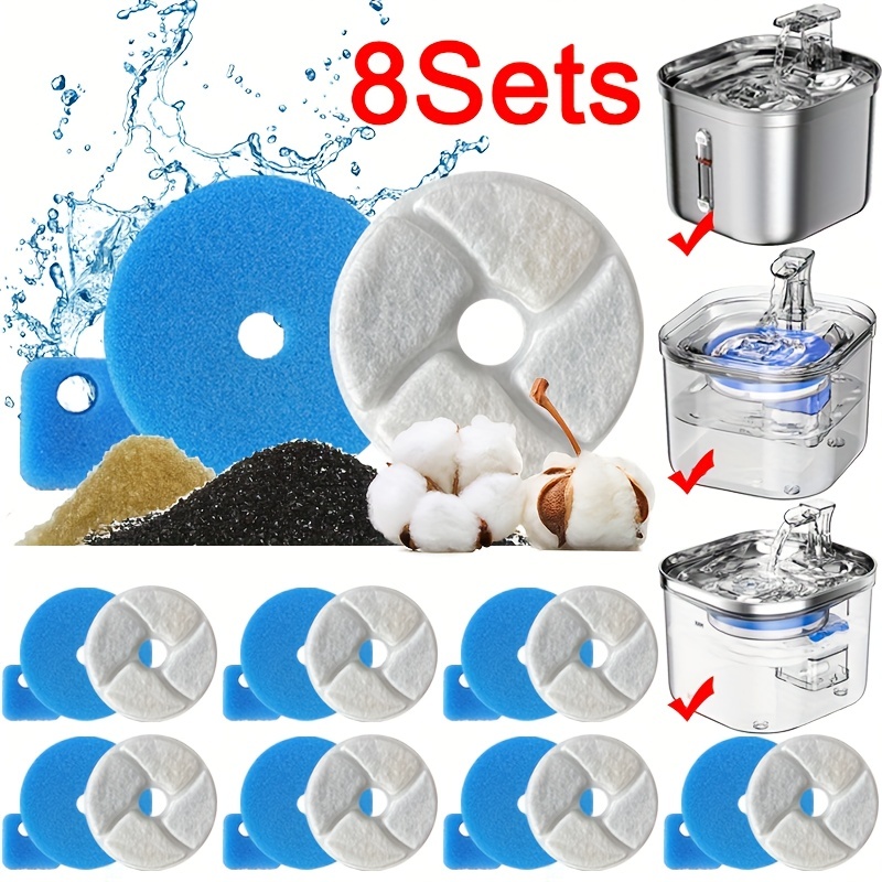 

8 Sets Cat Water Fountain Filter Replacement Carbon Filters For Pet Auto Drinking Feeder Filter
