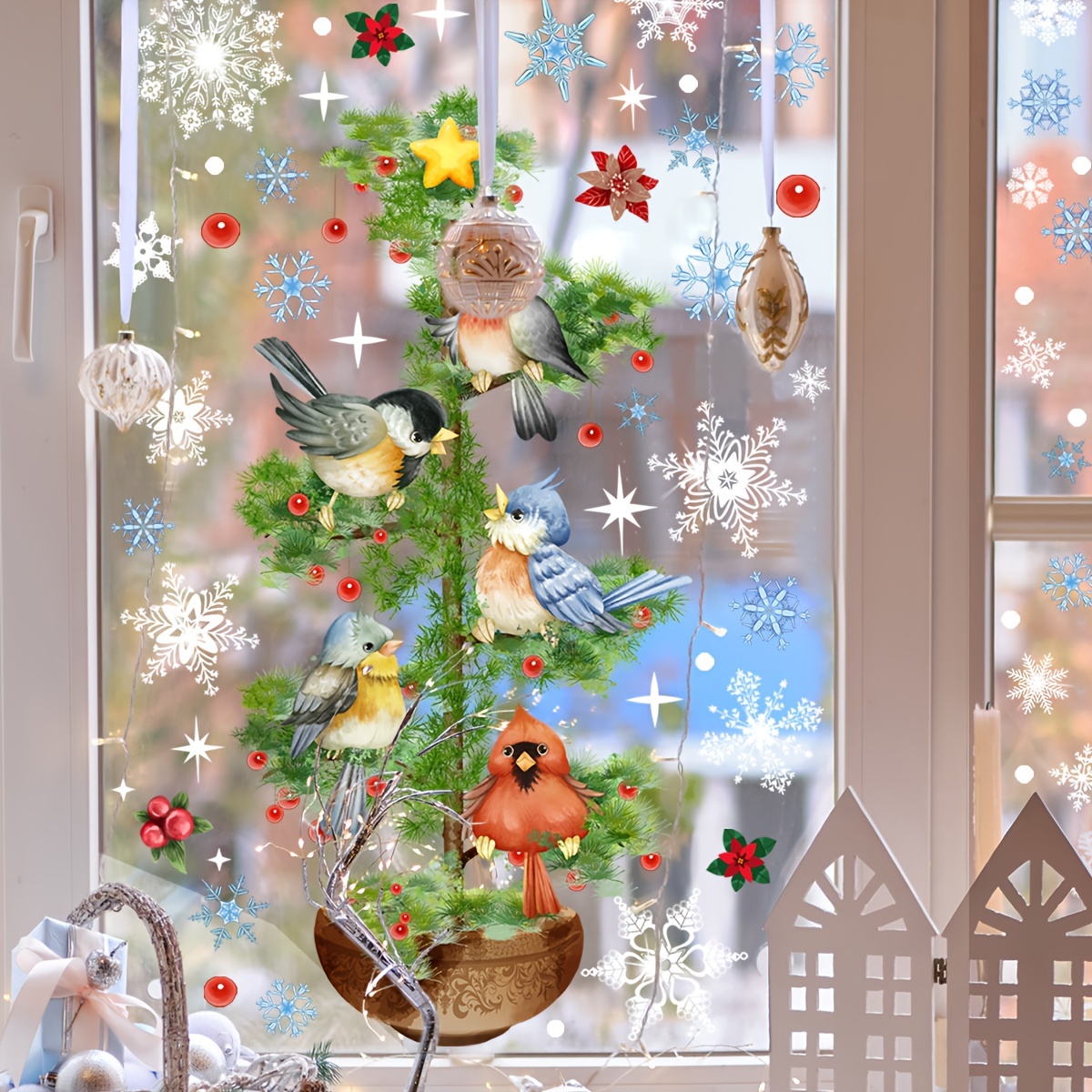 Waterproof Christmas Tree Design Snowflake Sticker Glass - Temu