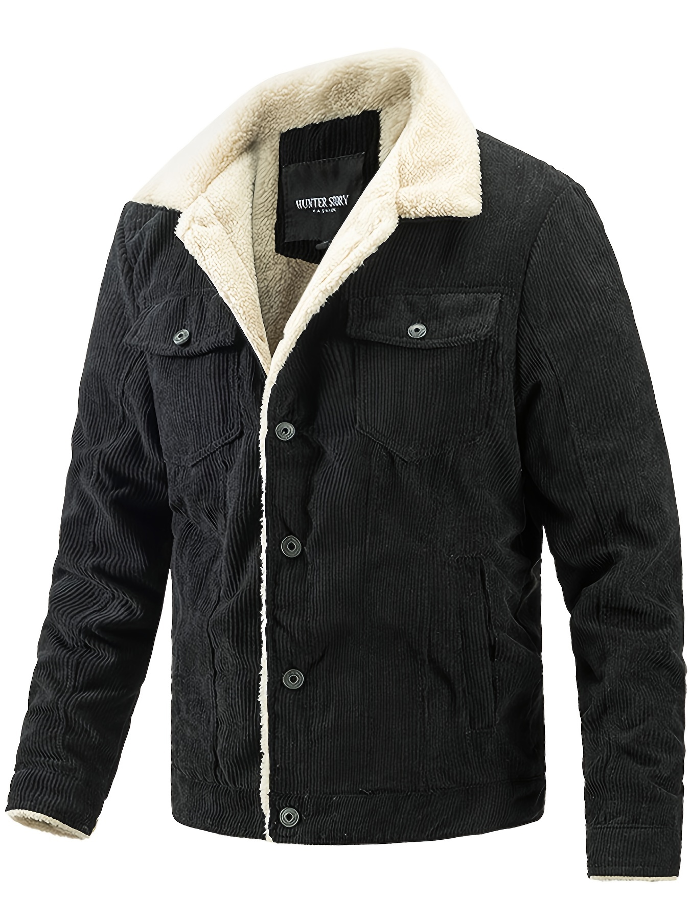 Men's Casual Winter Corduroy Plush Jacket Turn Collar Long - Temu