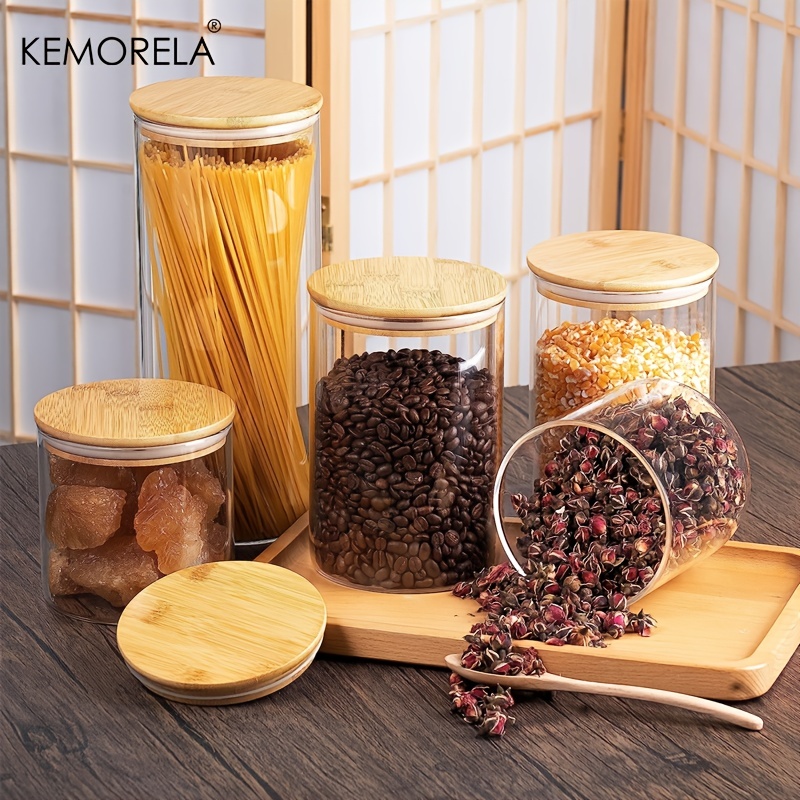 Glass Jars, Spice Jars With Bamboo Lids, Glass Containers For Home