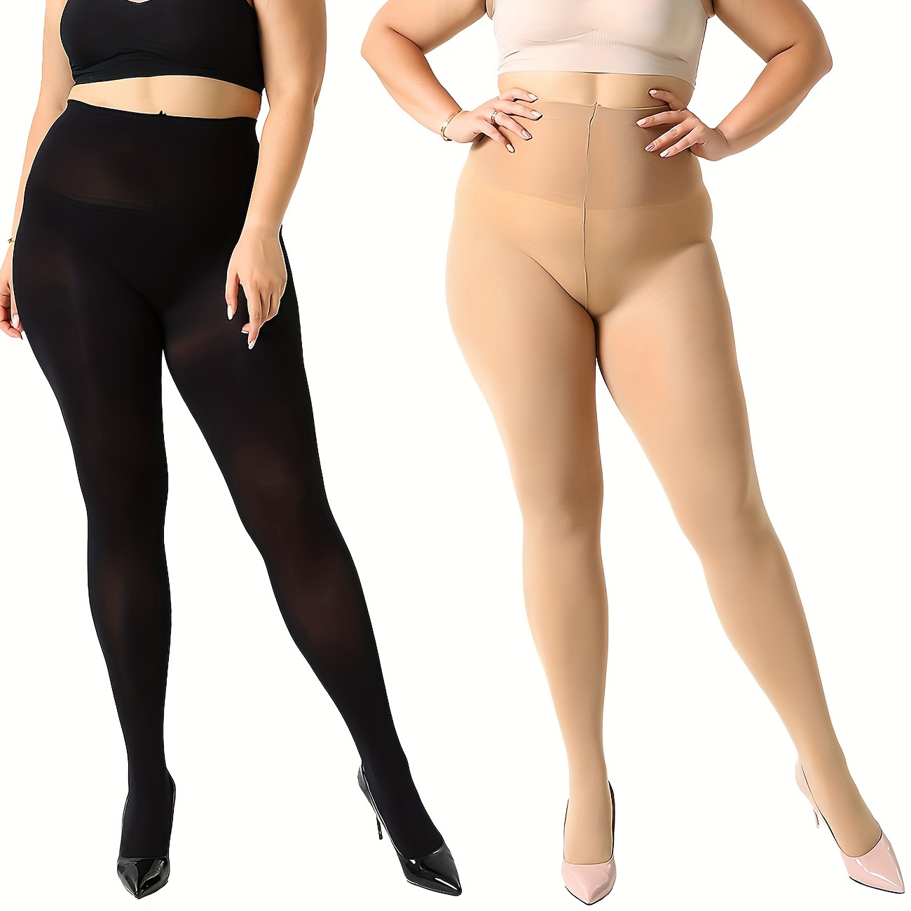Plus Size Tights Opaque 120D Control Top Pantyhose, Women's Plus Ultra-Soft  Stockings, Fits For 160-220LBS