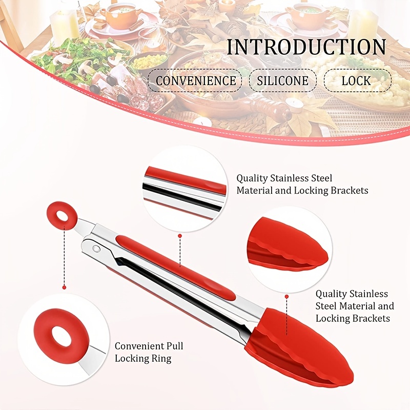 Small Tongs With Silicone Tips 7 Inch Kitchen Tongs Set Of 3 - Great For  Serving Food, Cooking, Salad, Grilling And More (red)