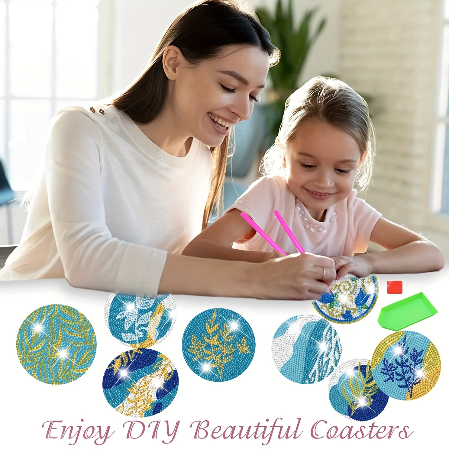 8pcs Diamond Painting Coasters Kit With Holder, 10cm/3.94inch DIY Art For  Beginners, DIY Diamond Art Coaster Non Slip Love Coaster For Adults Diamond