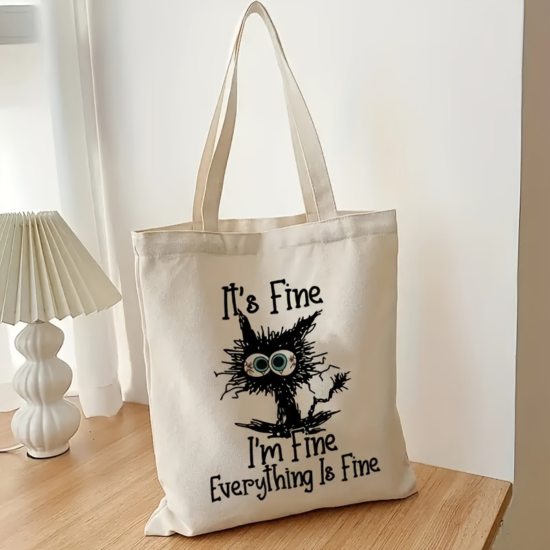 Cartoon Cat Pattern Canvas Tote Bag Handles for Women Cute Aesthetic Beach Tote  Bag Reusable Tote Bag For Shopping Cute Pattern Gift Bag 