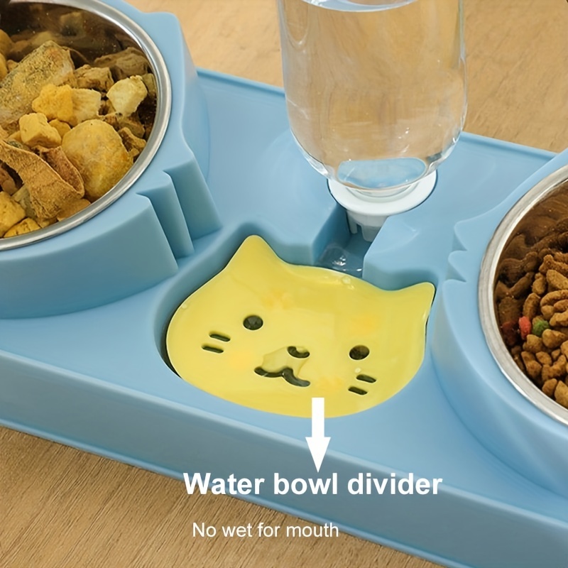 1pc Cat Shaped Pet Double Bowls With Gravity Water Bottle 3 In 1 Detachable Tilted Cat Water And Food Bowls Pet Supplies