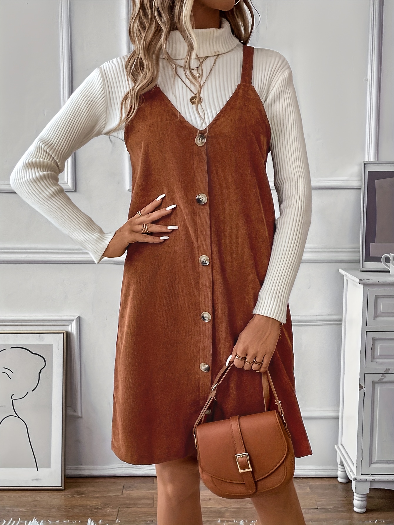 Corduroy dress 2024 button down