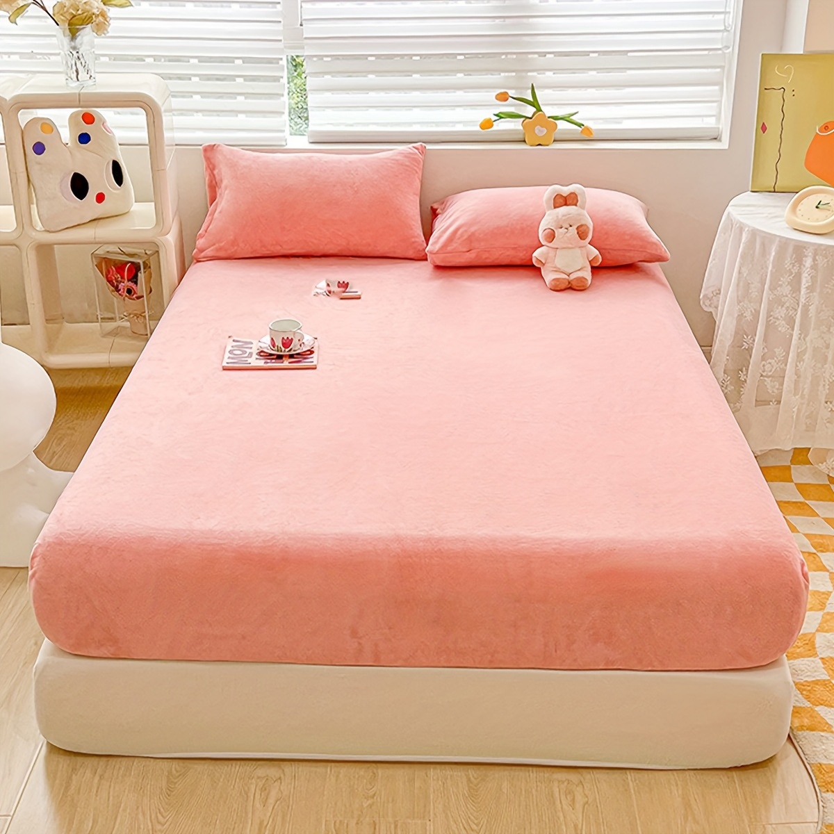 Fitted Sheet Solid Color Milk Fleece Bedding Sheet For - Temu