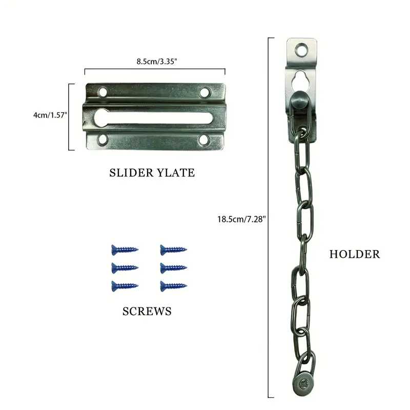 Pack Door Chain Lock, Premium Chain Door Lock, Thickened Door Lock Chain With 12 Screws, Stainless Steel Chain Locks For Inside Door, Better