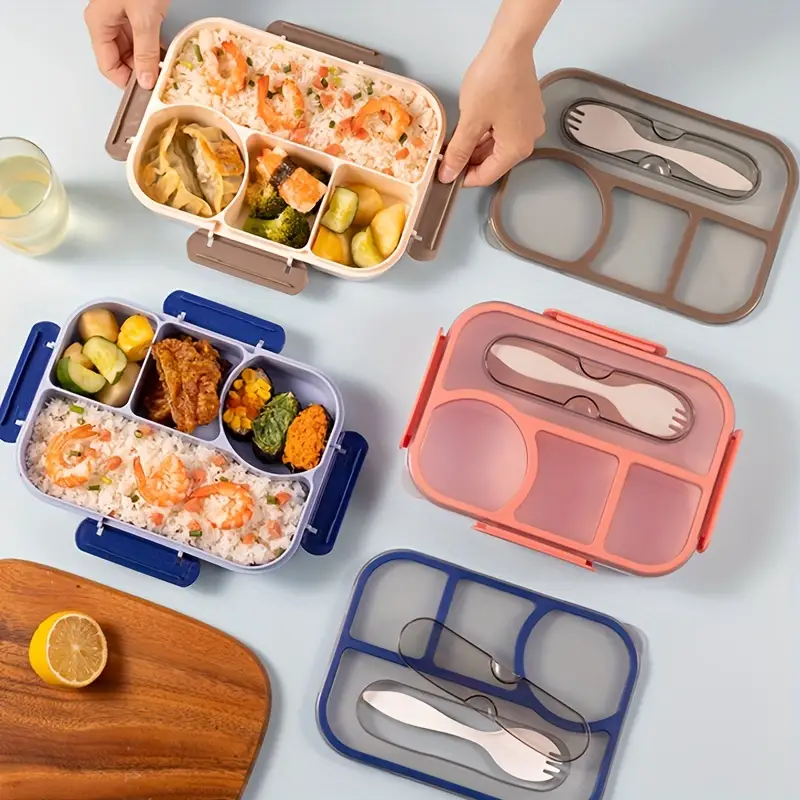 Four-grid Lunch Box, Plastic Meal Containers With Lid And Spoon, Food  Storage Box For Outdoor Camping Picnic - Temu