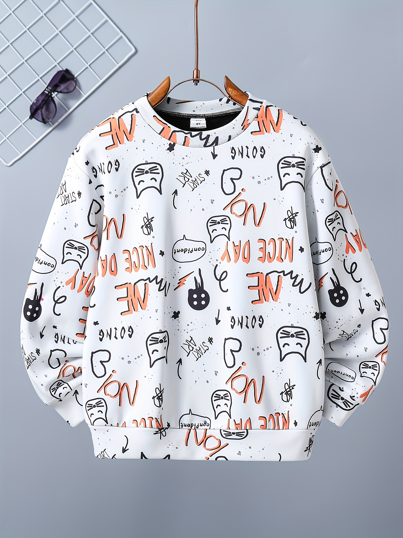 Cute Pretty Cat Print Girls Casual Creative Pullover - Temu