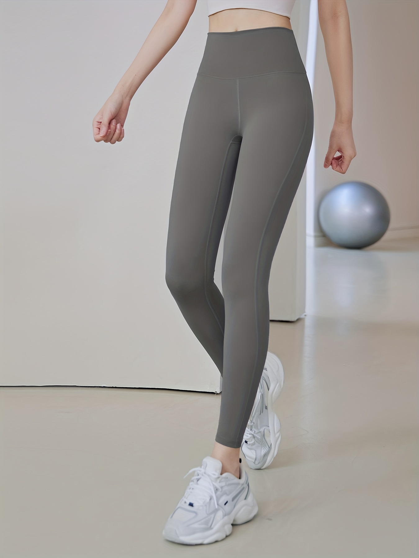 Solid Color Sports Leggings Women High Waisted Yoga Pants - Temu
