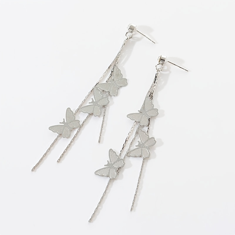 Butterfly Tassel Long Earrings 925 Silver Needle Jewelry Temu