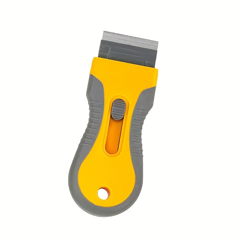 1pc Yellow Plastic Scraper Automotive Glue Removal Tool, Glass Cleaning Tool,  Retractable Multifunctional Film Sticker Scraper Tool